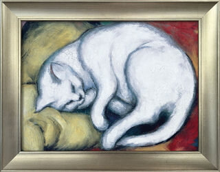 Bild "Die weiße Katze" (Kater auf gelbem Kissen) (1912), gerahmt